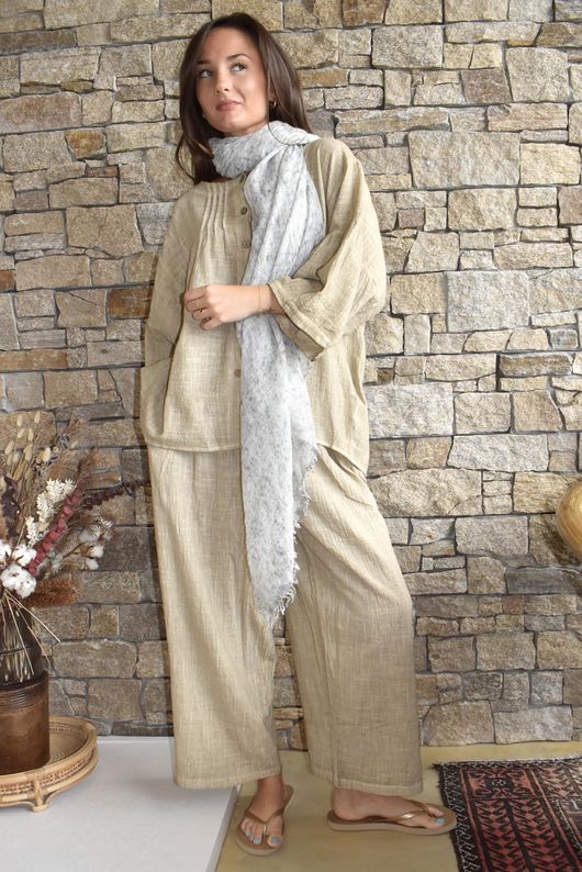 Loom & Thread Pin Tuck Blouse Washed Oat /40=